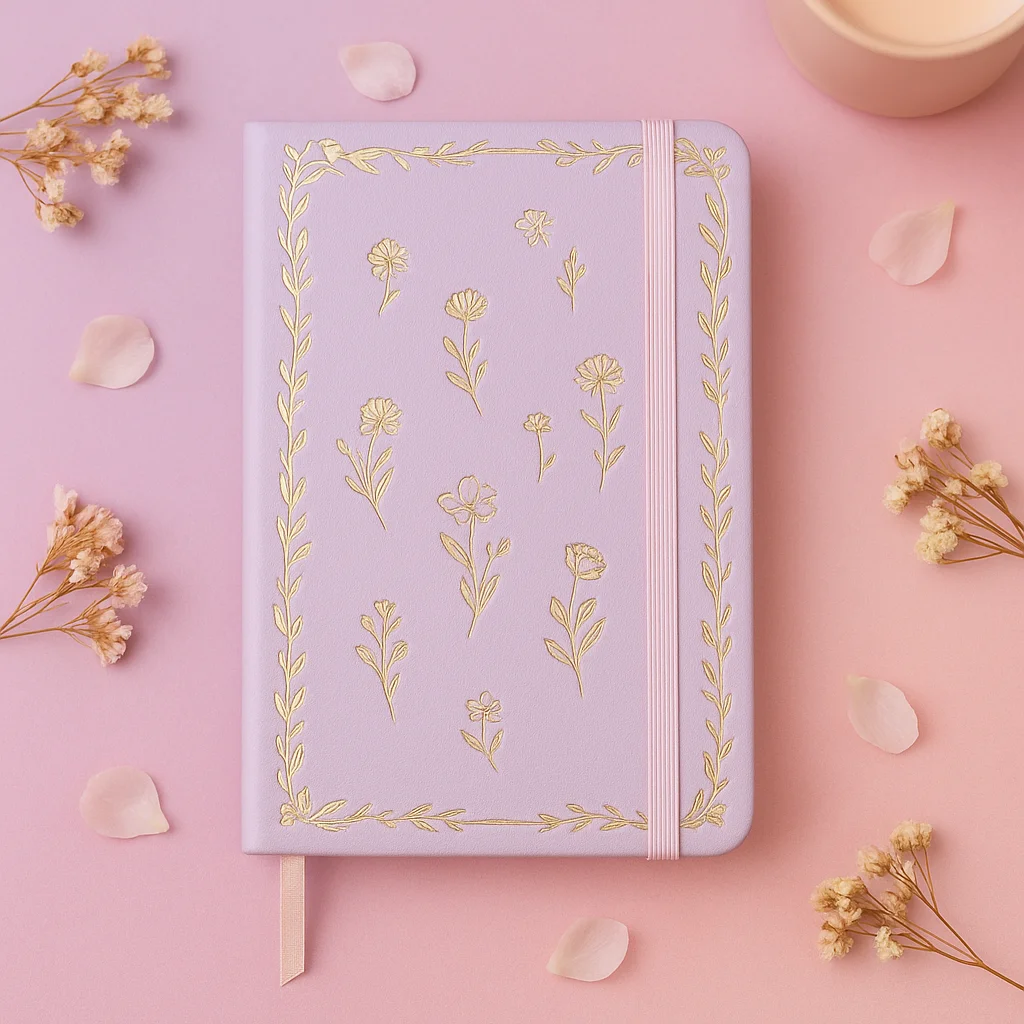 Blossom Whispers Notebook – Lilac Cover with Gold Foil Floral Detailing