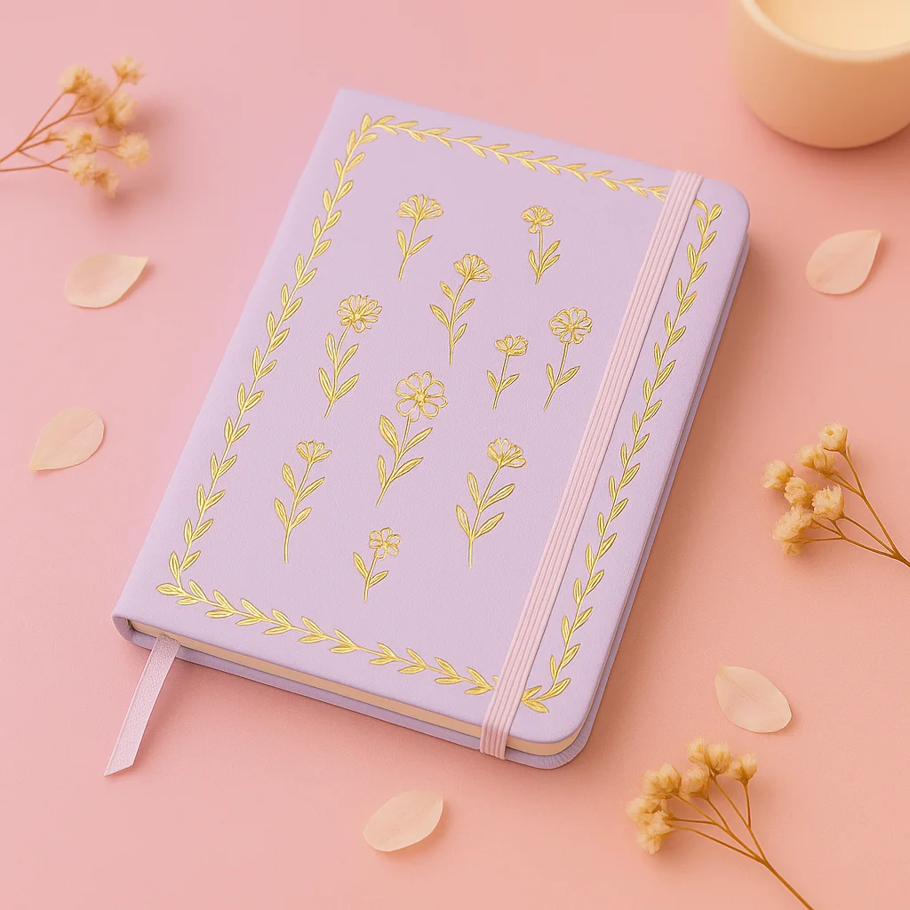 Blossom Whispers Notebook – Lilac Cover with Gold Foil Floral Detailing